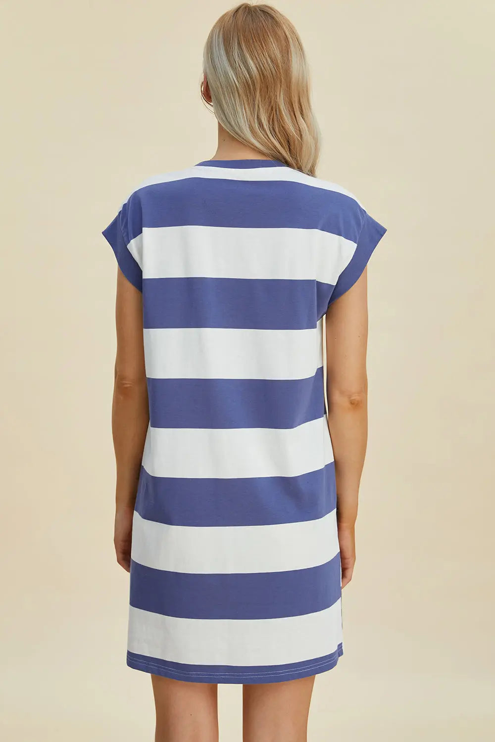 Basic Bae Full Size Striped Round Neck Cap Sleeve Mini Dress Trendsi