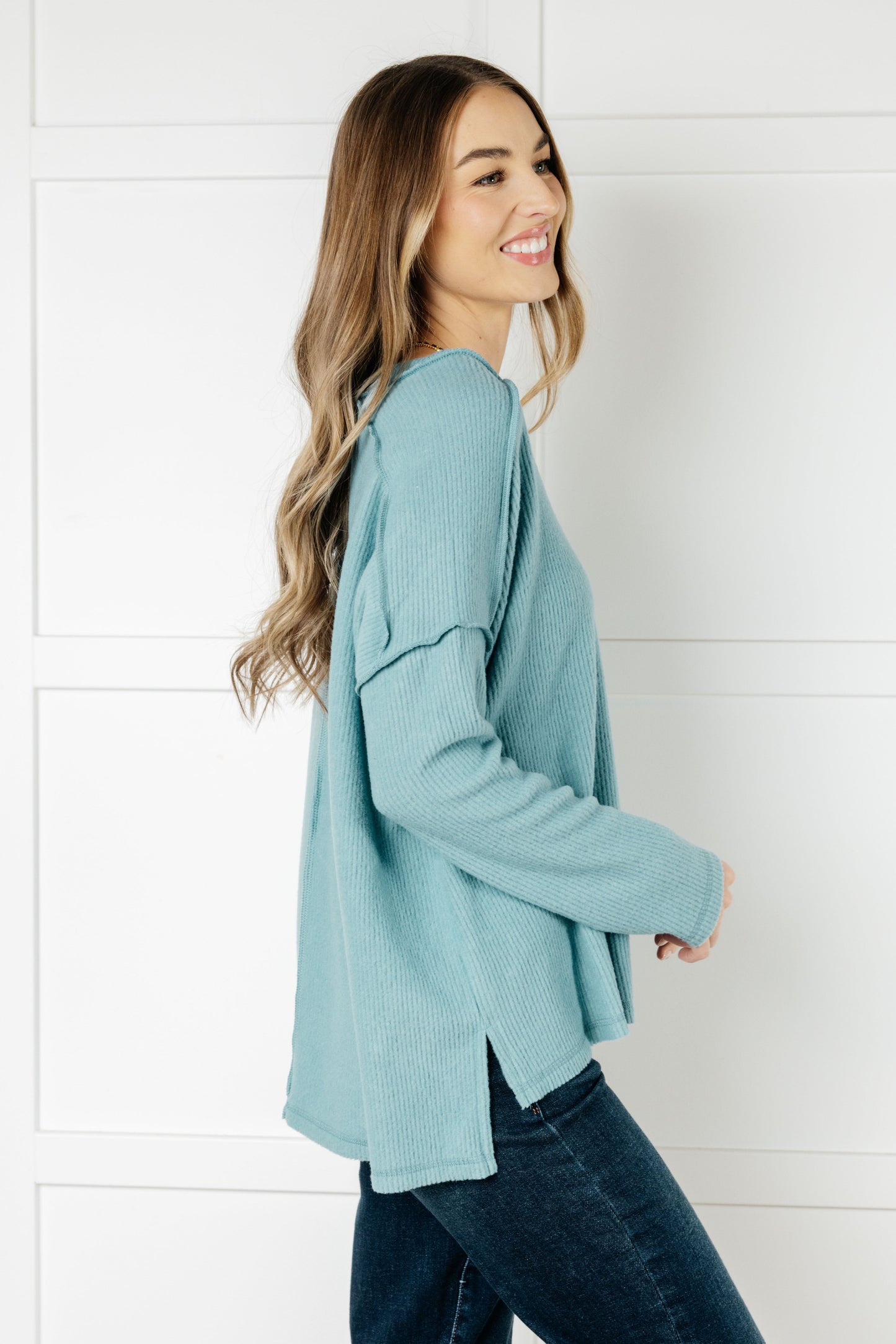 Basically Freezing Brushed Hacci Top in Dusty Teal Ave Shops