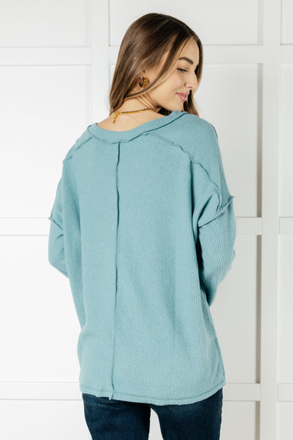 Basically Freezing Brushed Hacci Top in Dusty Teal Ave Shops