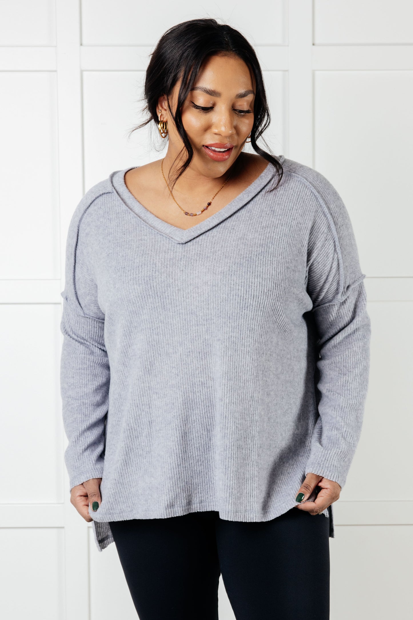 Basically Freezing Brushed Hacci Top in Heather Grey Ave Shops