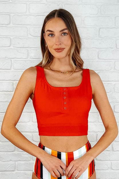 Bermuda Snap Up Swim Top in Red Ave Shops