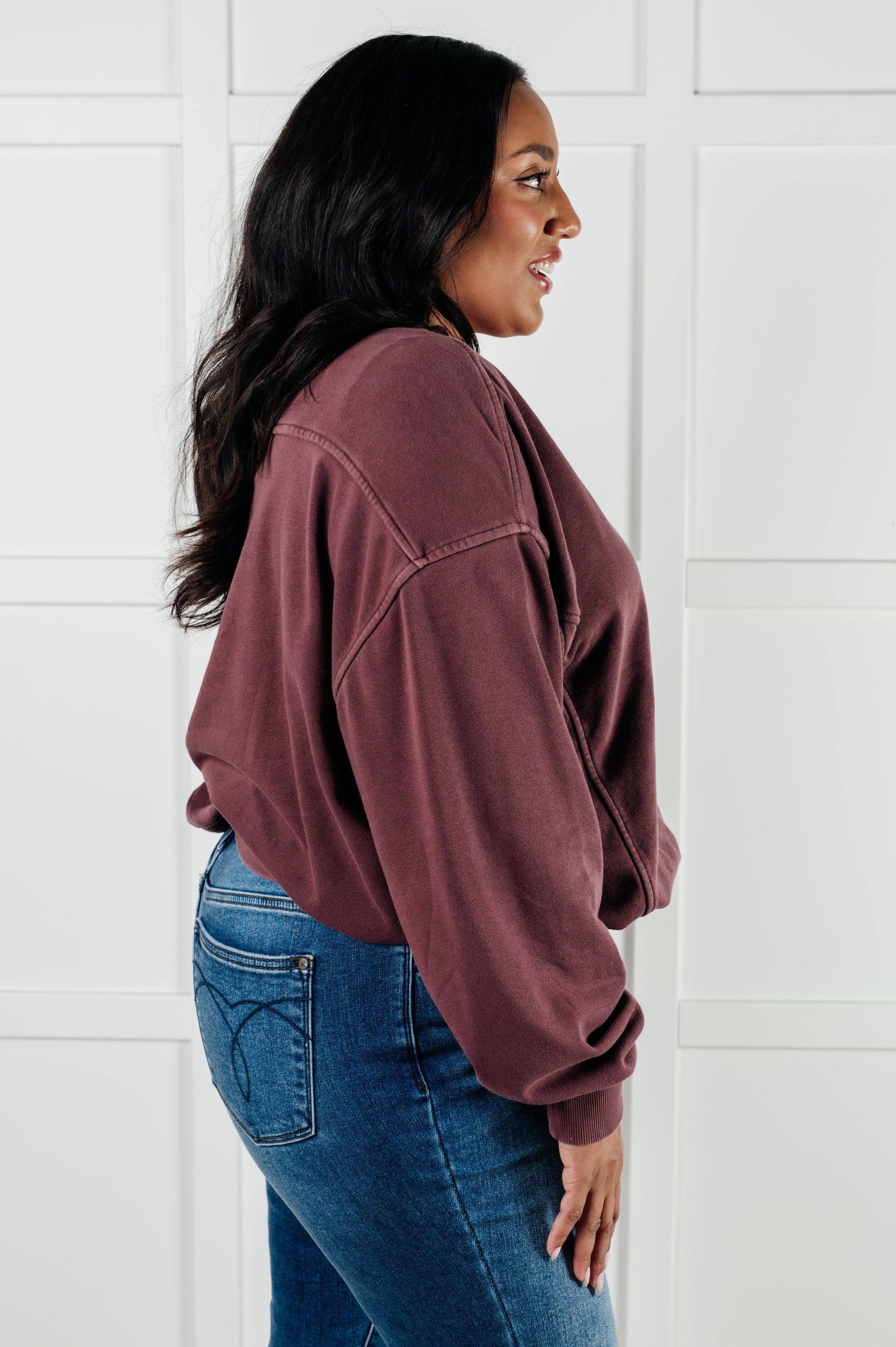 Beyond the Basics Pullover in Eggplant Ave Shops