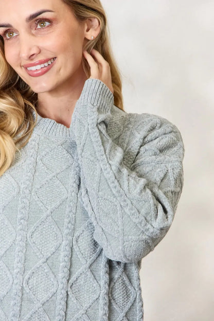 BiBi Cable Knit Round Neck Sweater Trendsi