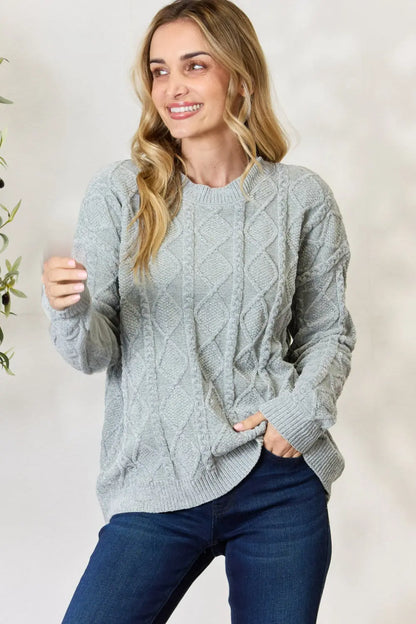 BiBi Cable Knit Round Neck Sweater Trendsi