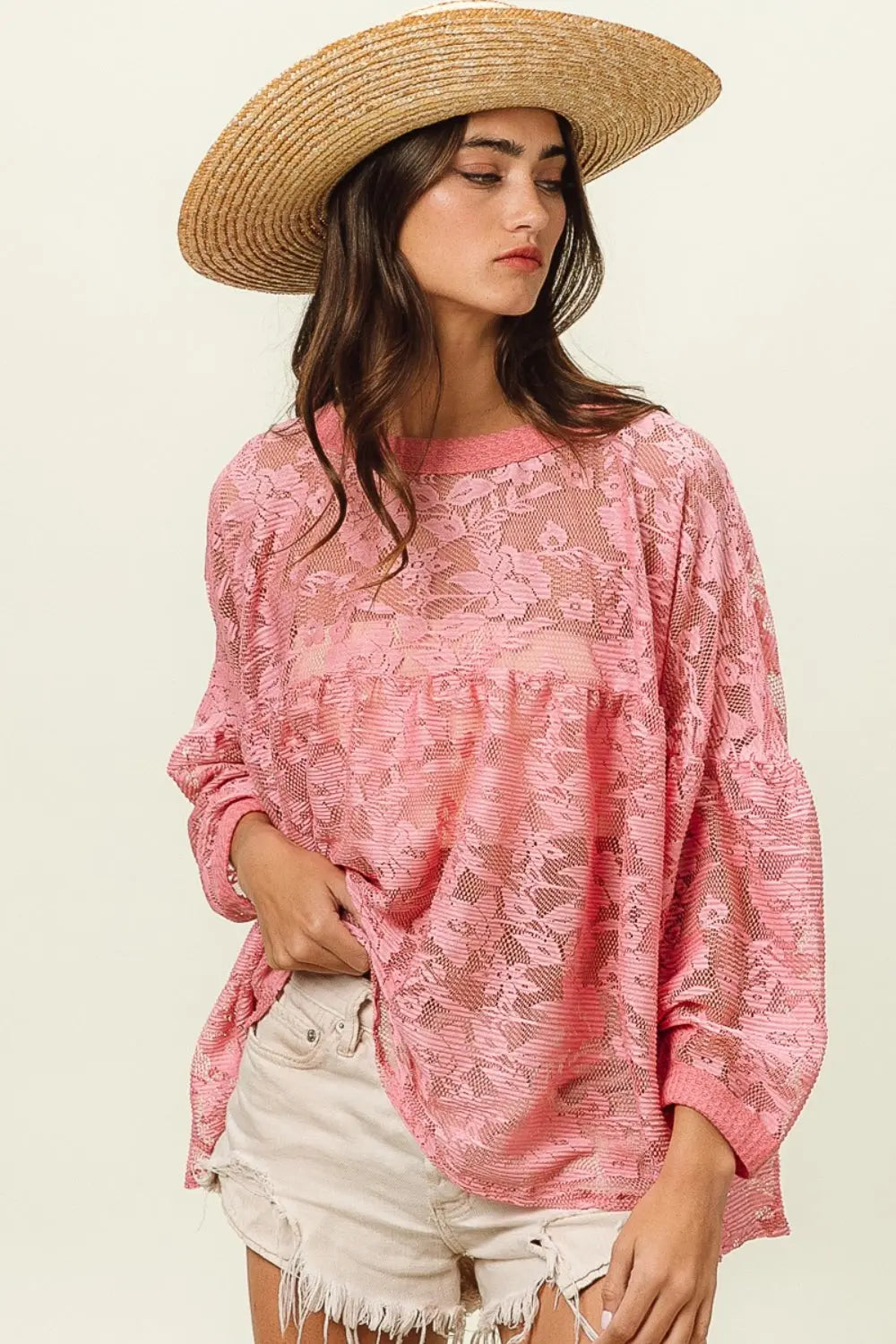 BiBi Floral Lace Long Sleeve Top Trendsi