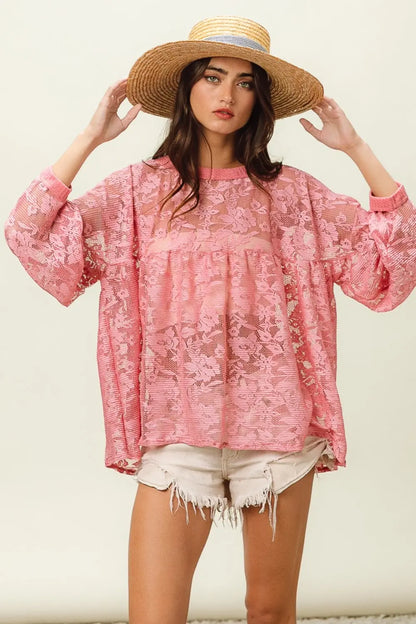 BiBi Floral Lace Long Sleeve Top Trendsi