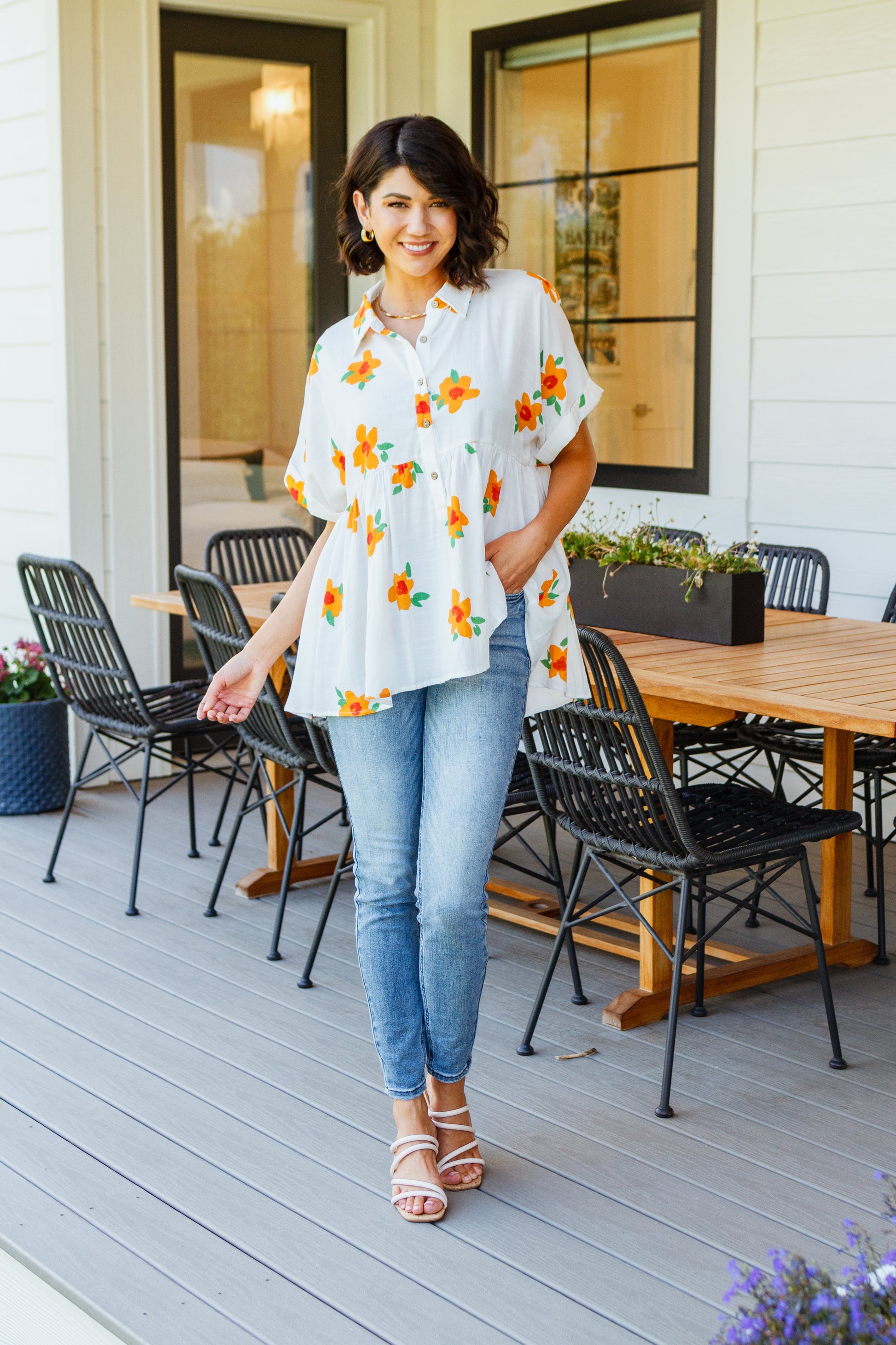 Blissed Out Button Up Babydoll Tunic Ave Shops