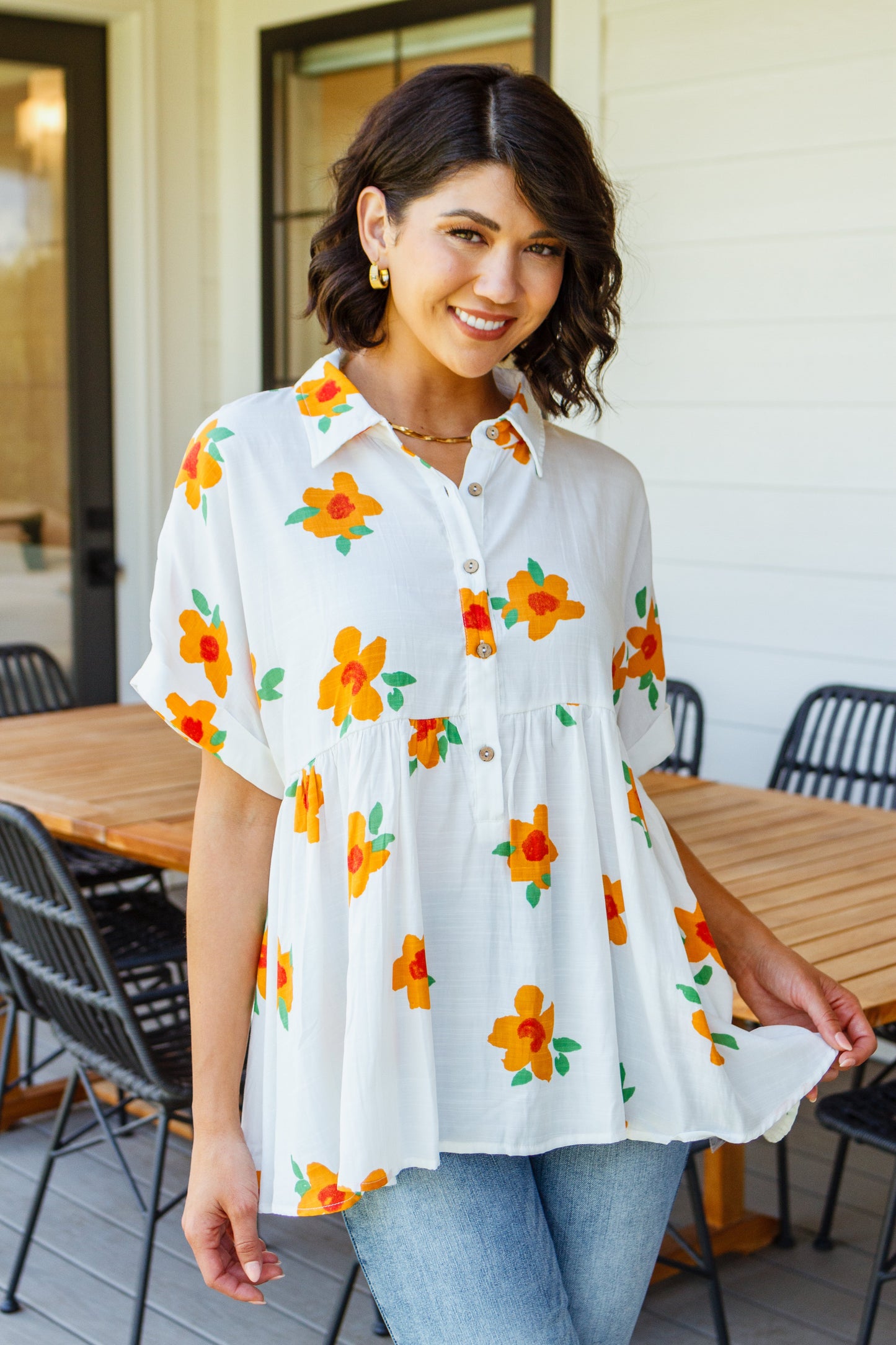 Blissed Out Button Up Babydoll Tunic Ave Shops