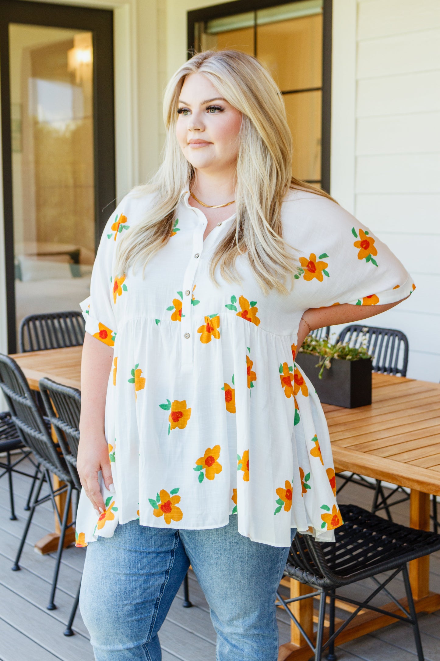 Blissed Out Button Up Babydoll Tunic Ave Shops