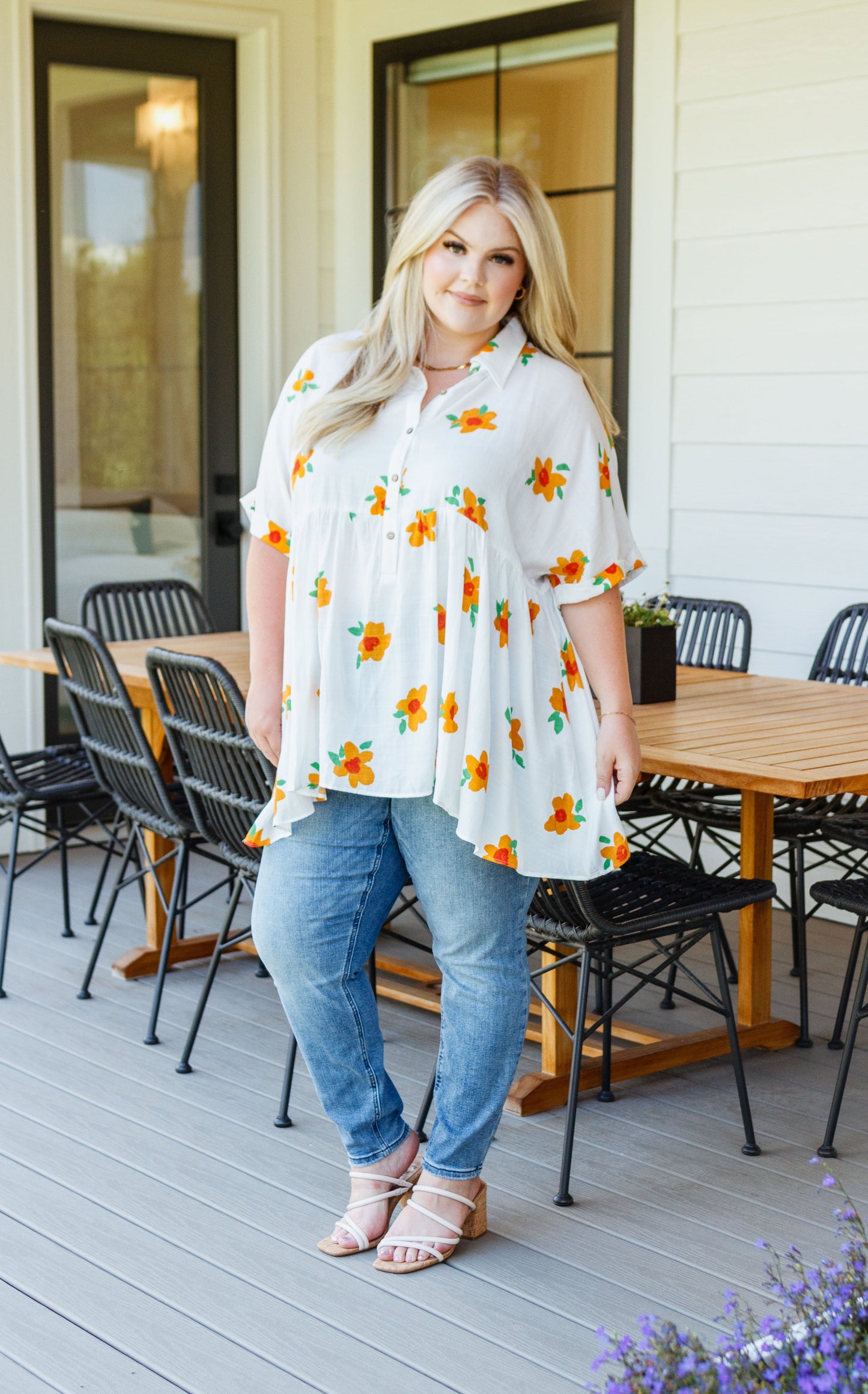 Blissed Out Button Up Babydoll Tunic Ave Shops