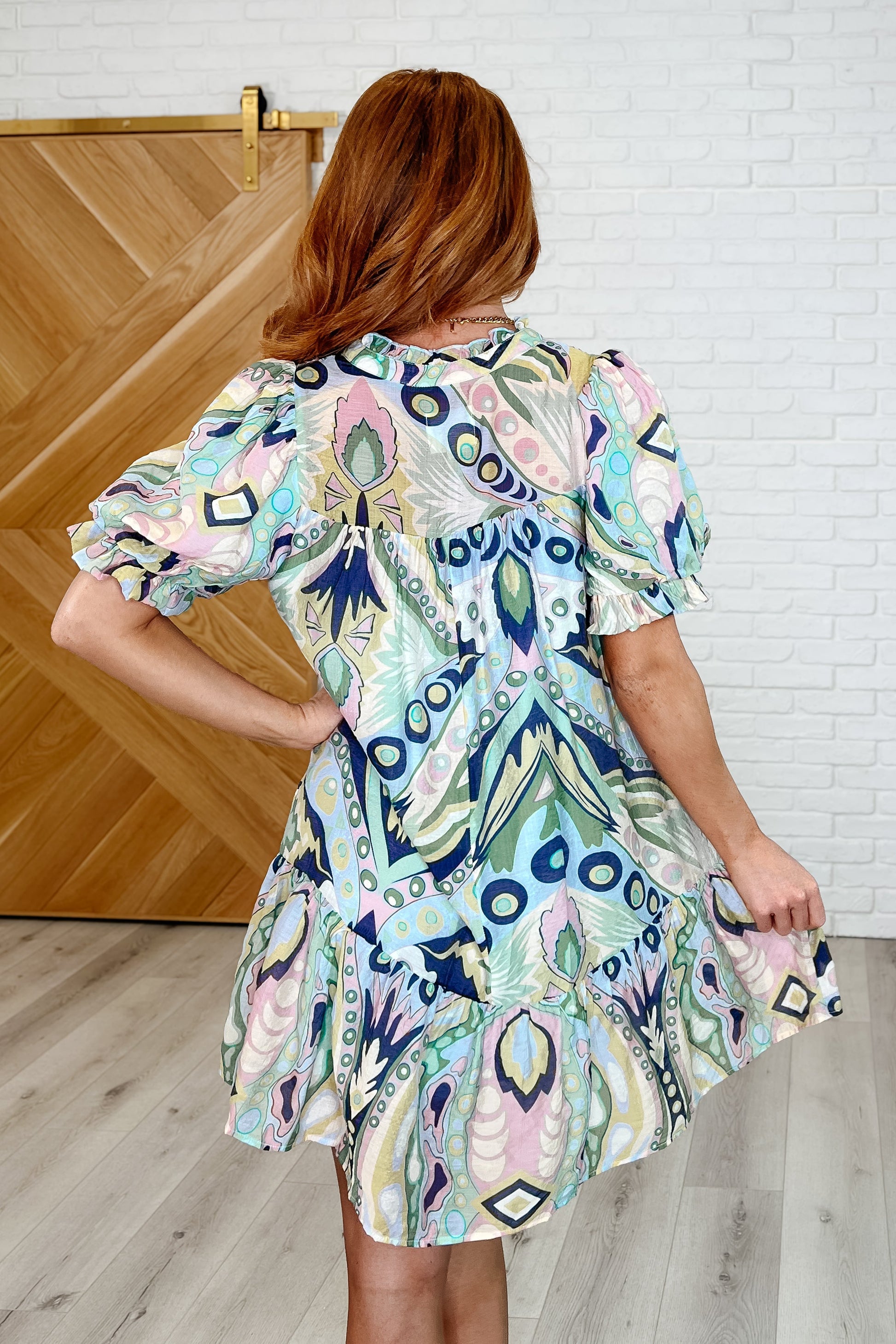 Boho Belle V-Neck Tiered Dress in Green Mix Ave Shops