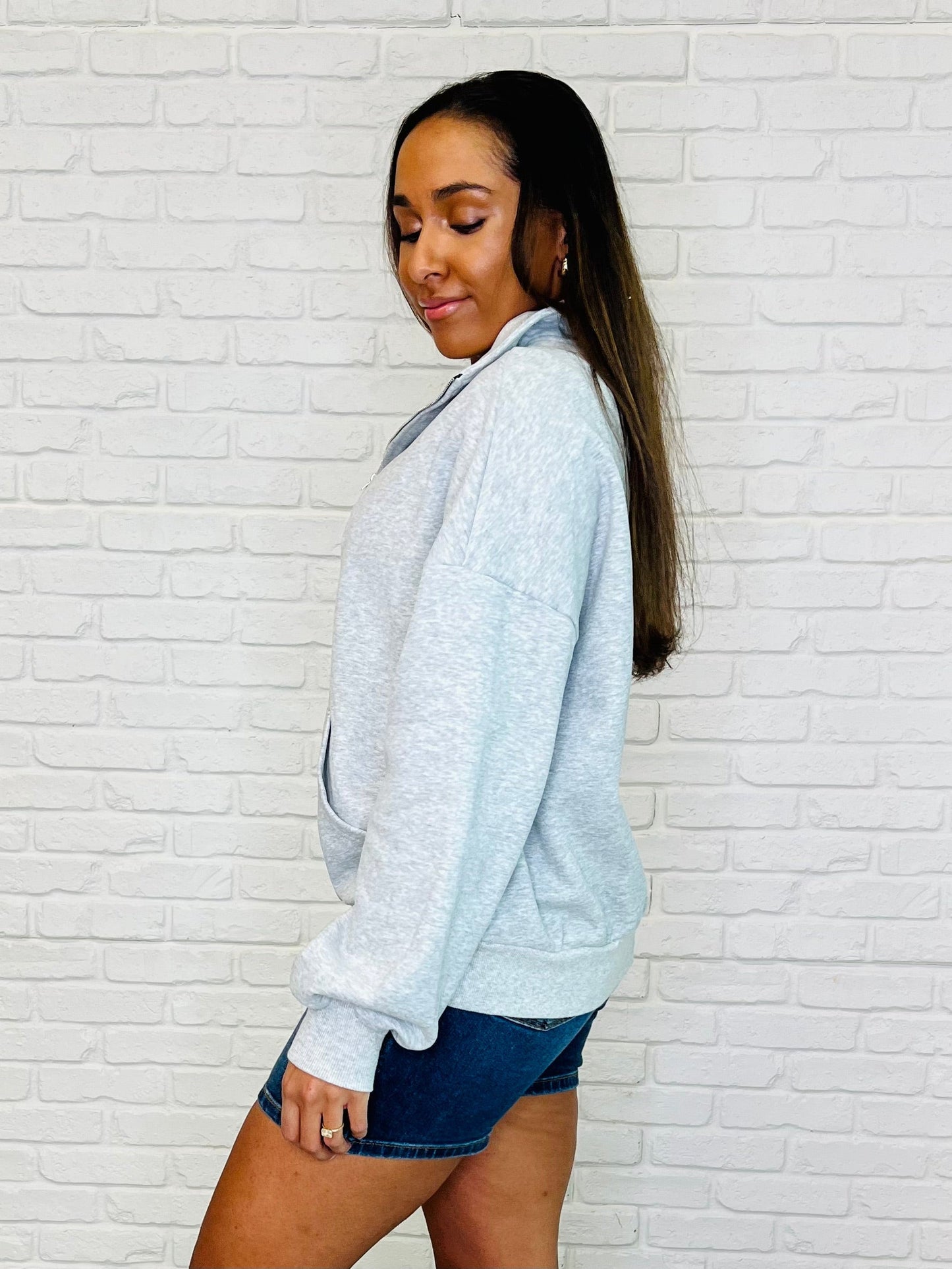 Bonbon Delight Half Zip Pullover in Grey Ave Shops