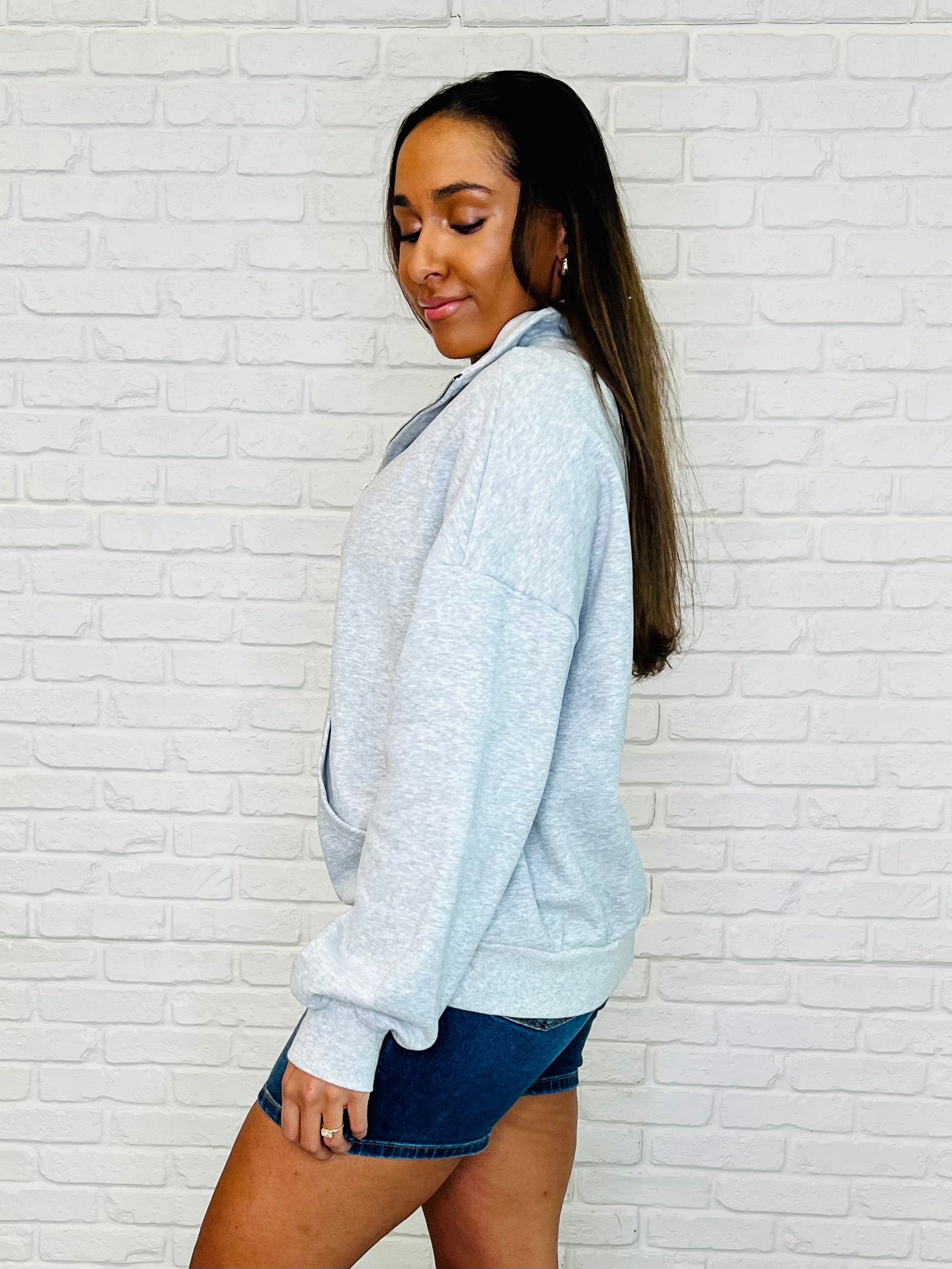 Bonbon Delight Half Zip Pullover in Grey Ave Shops