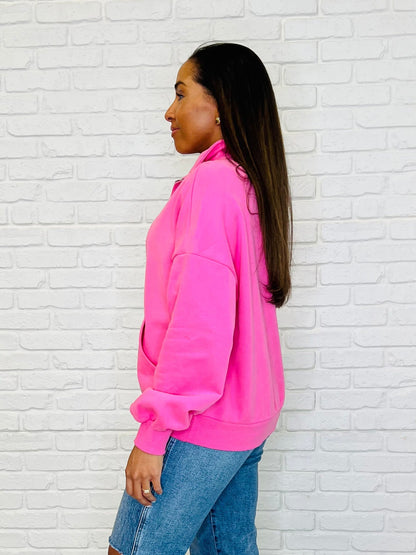 Bonbon Delight Half Zip Pullover in Pink Ave Shops