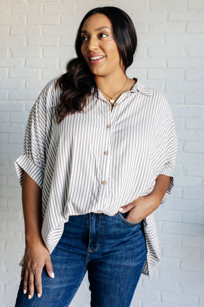 Boxy Striped Button Up in Mocha Ave Shops