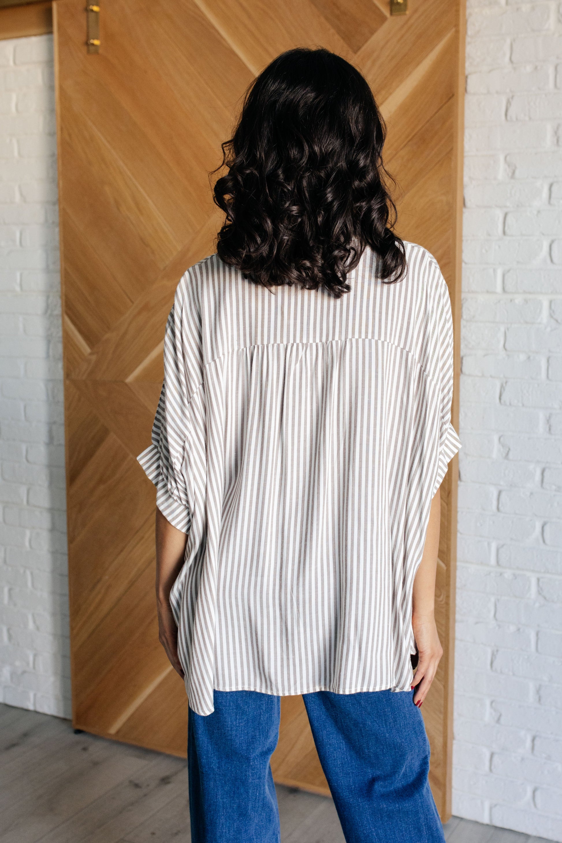 Boxy Striped Button Up in Mocha Ave Shops