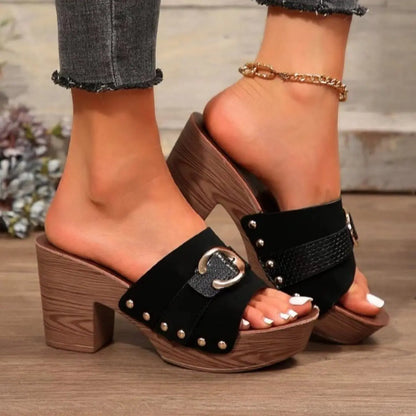 Buckle Trim Block Heel Sandals Trendsi