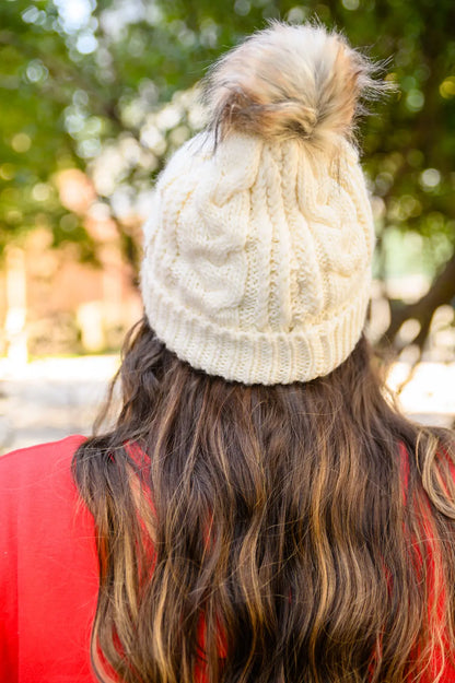 Cable Knit Cuffed Beanie In Ivory Ave Shops