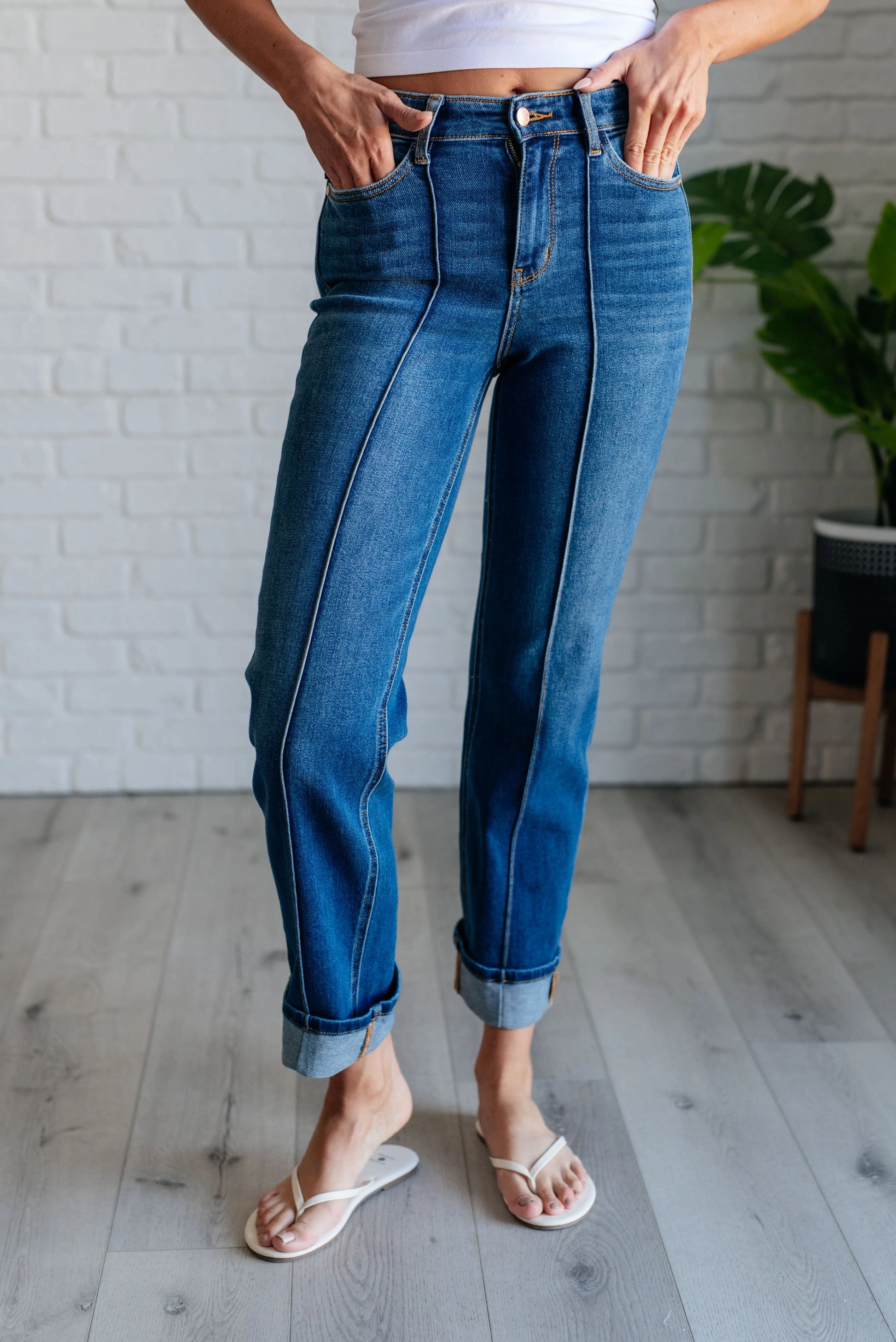 Campbell High Rise Center Seam Detail Straight Jeans Ave Shops