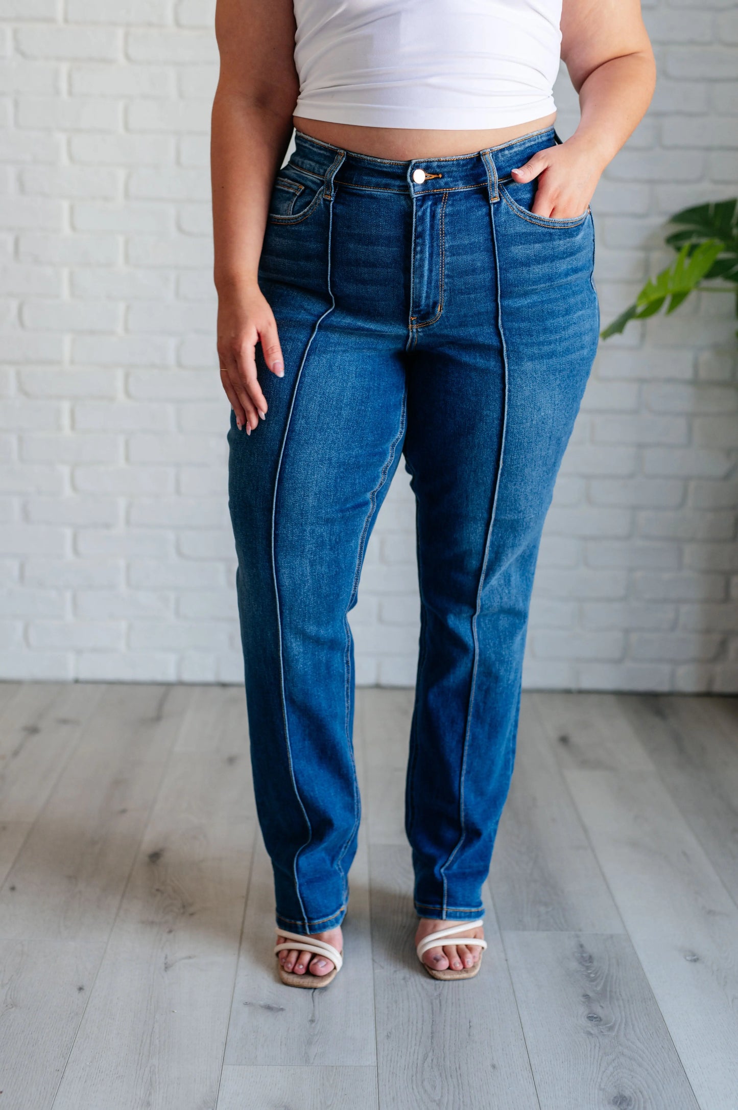 Campbell High Rise Center Seam Detail Straight Jeans Ave Shops