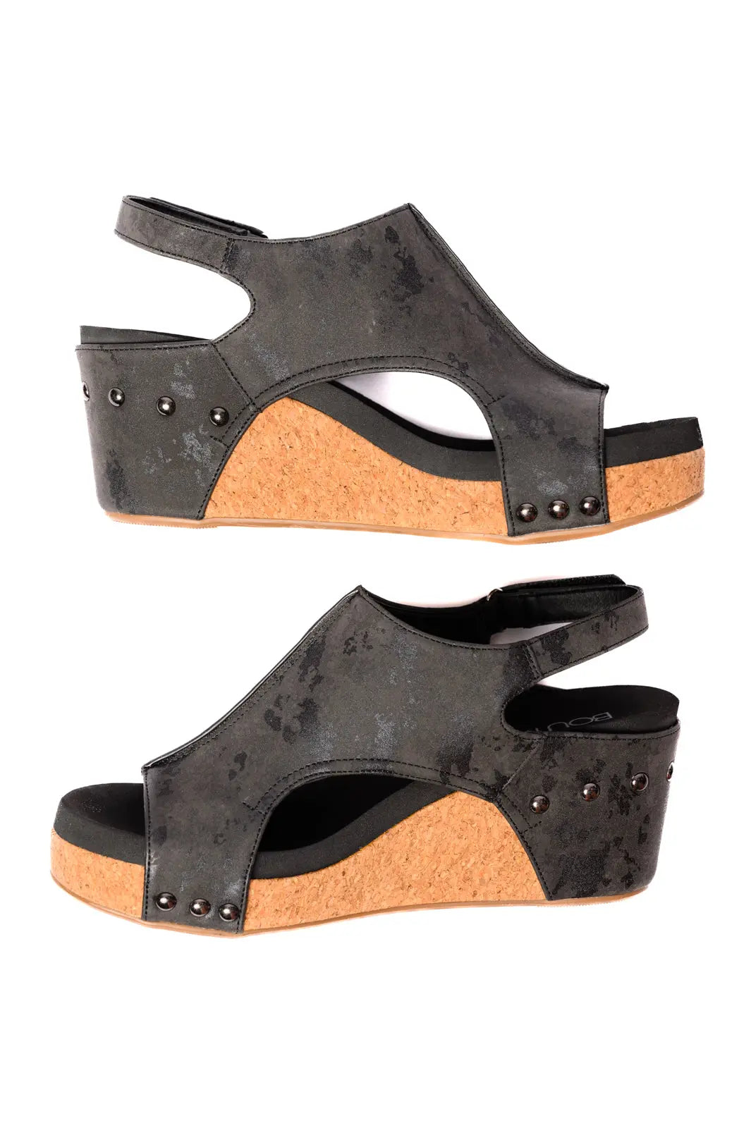 Carley Wedge Sandals in Black Metallic Ave Shops