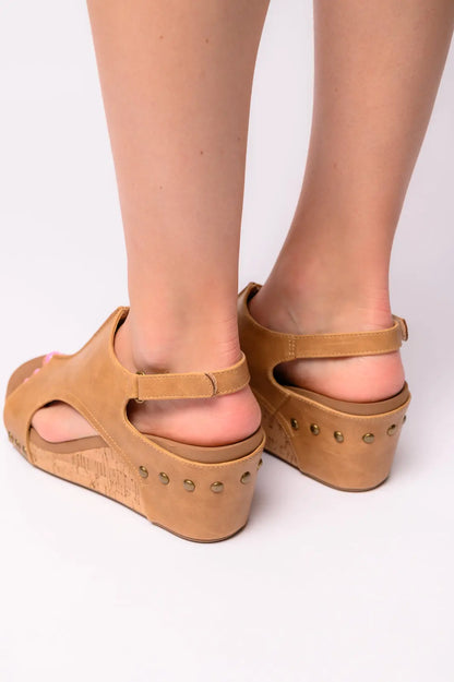 Carley Wedge Sandals in Caramel Smooth Ave Shops