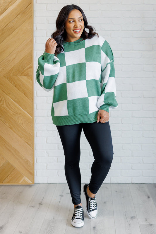 Check Yourself Checkered Sweater in Green Ave Shops