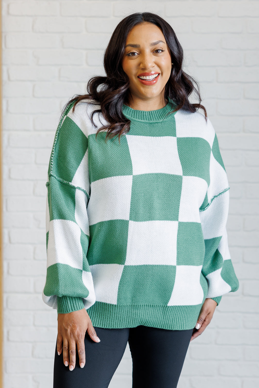 Check Yourself Checkered Sweater in Green Ave Shops