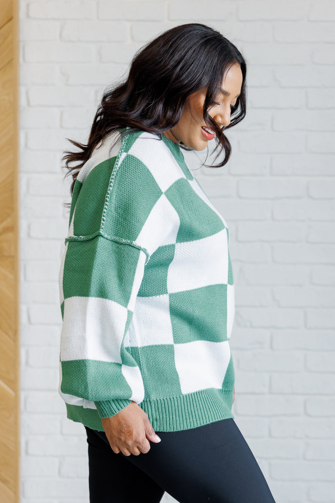 Check Yourself Checkered Sweater in Green Ave Shops