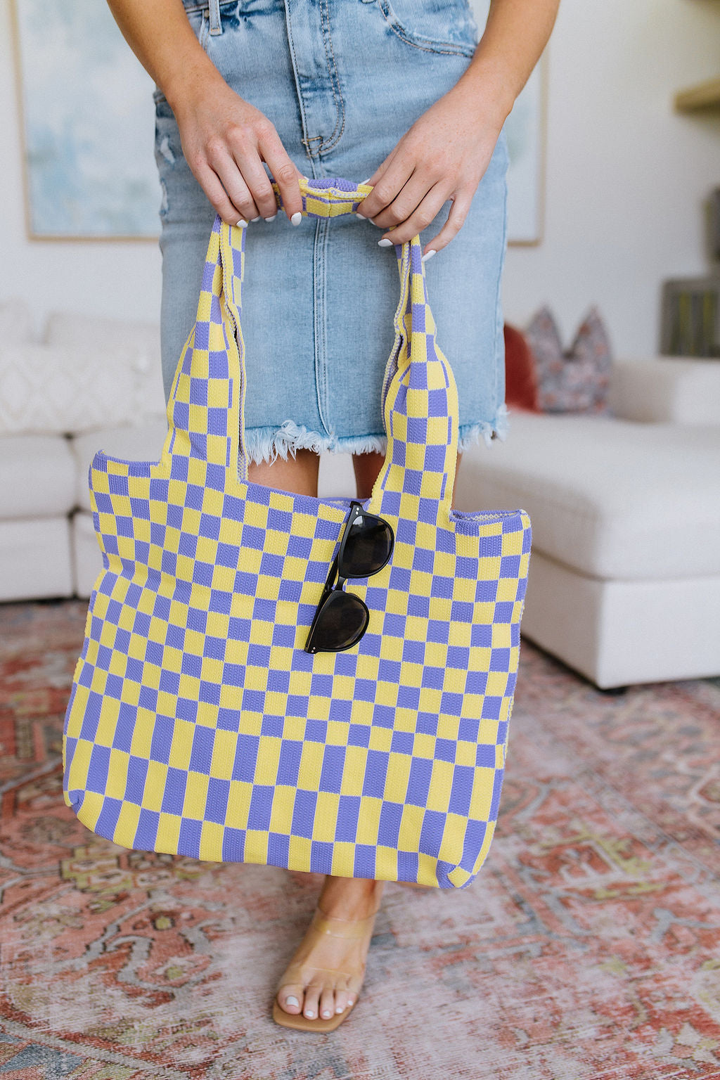 Checkerboard Lazy Wind Big Bag in Lilac & Yellow Ave Shops