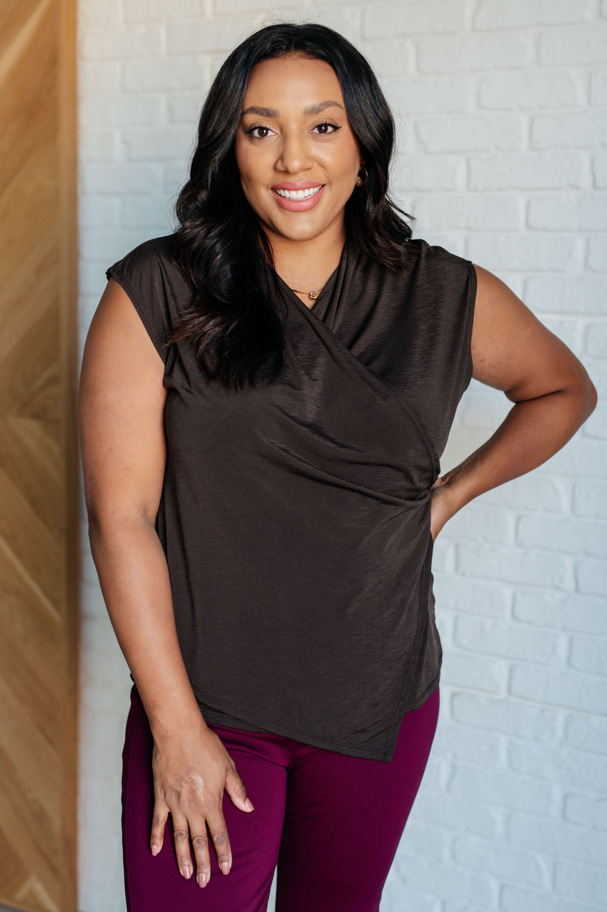 Classic Surplice Front Top in Chocolate Ave Shops