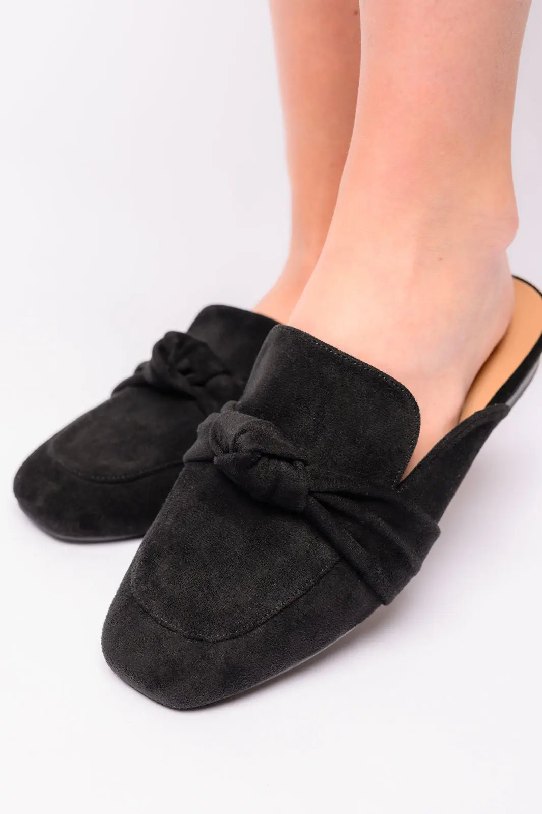 Clingy Mules in Black Faux Suede Ave Shops