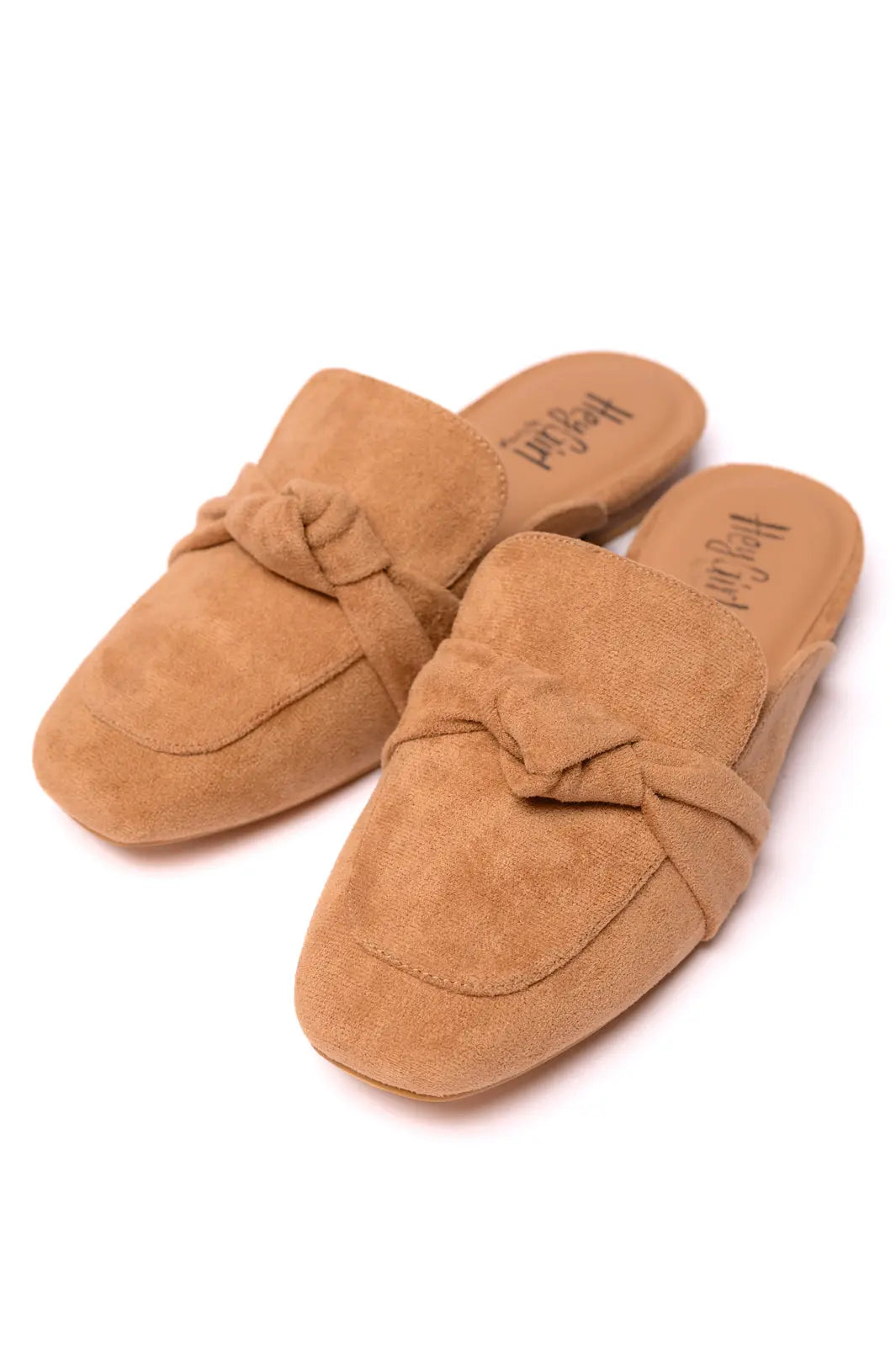 Clingy Mules in Camel Faux Suede Ave Shops