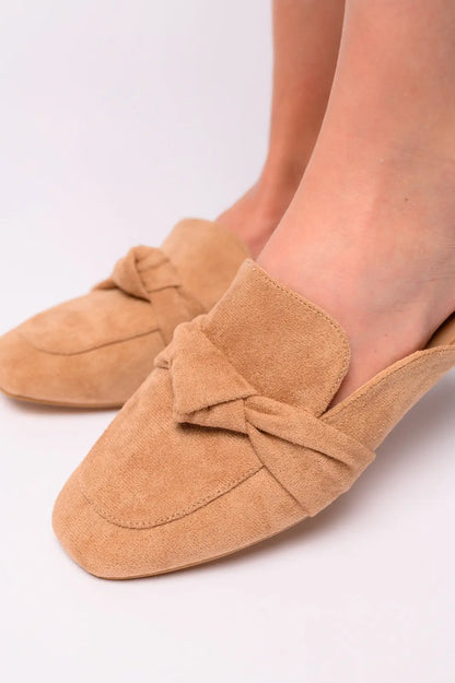 Clingy Mules in Camel Faux Suede Ave Shops