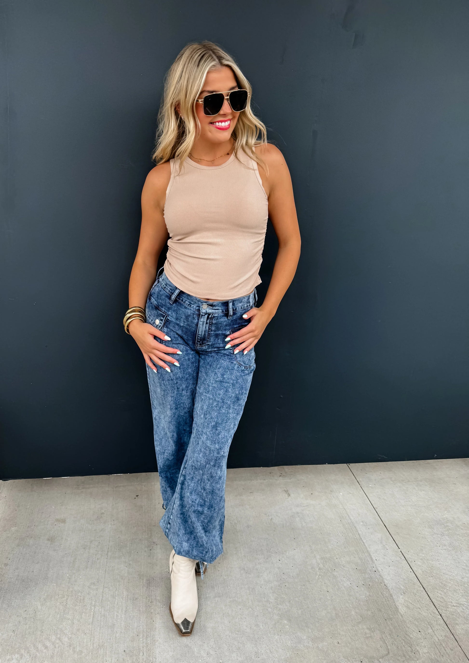 PREORDER: Charlie Cinch Hem Wide Leg Jeans Ave Shops