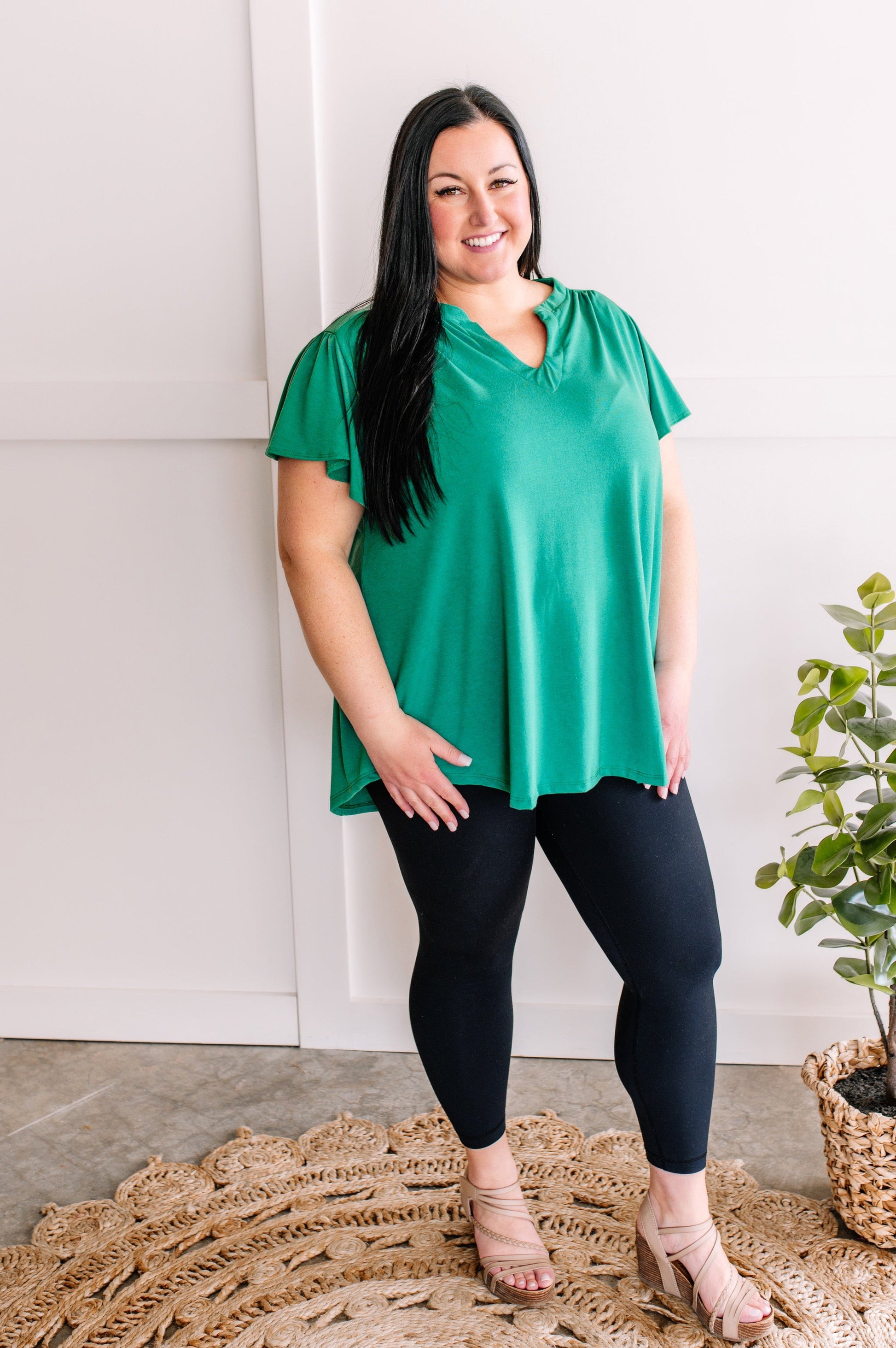 Flowy Gabby Style Top In Solid Jade American Boutique Drop Ship