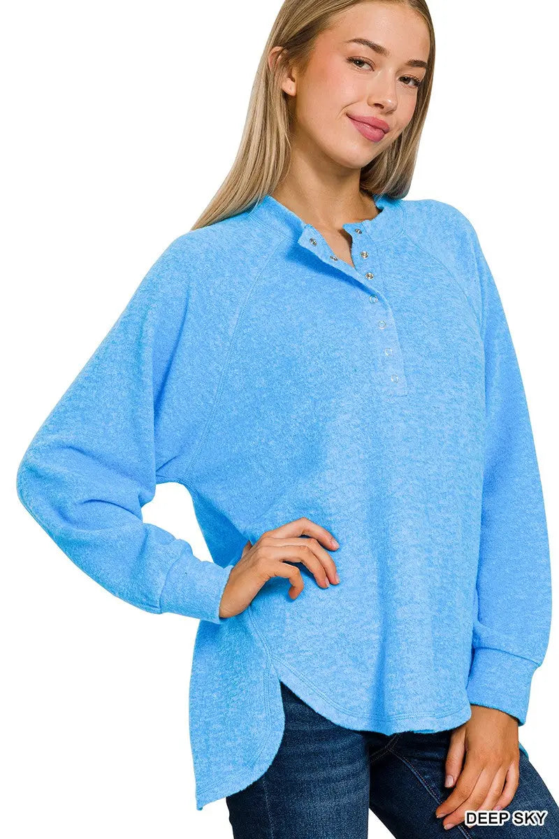 Deep Sky Oversized Henley Sweater Top The Magnolia Cottage Boutique