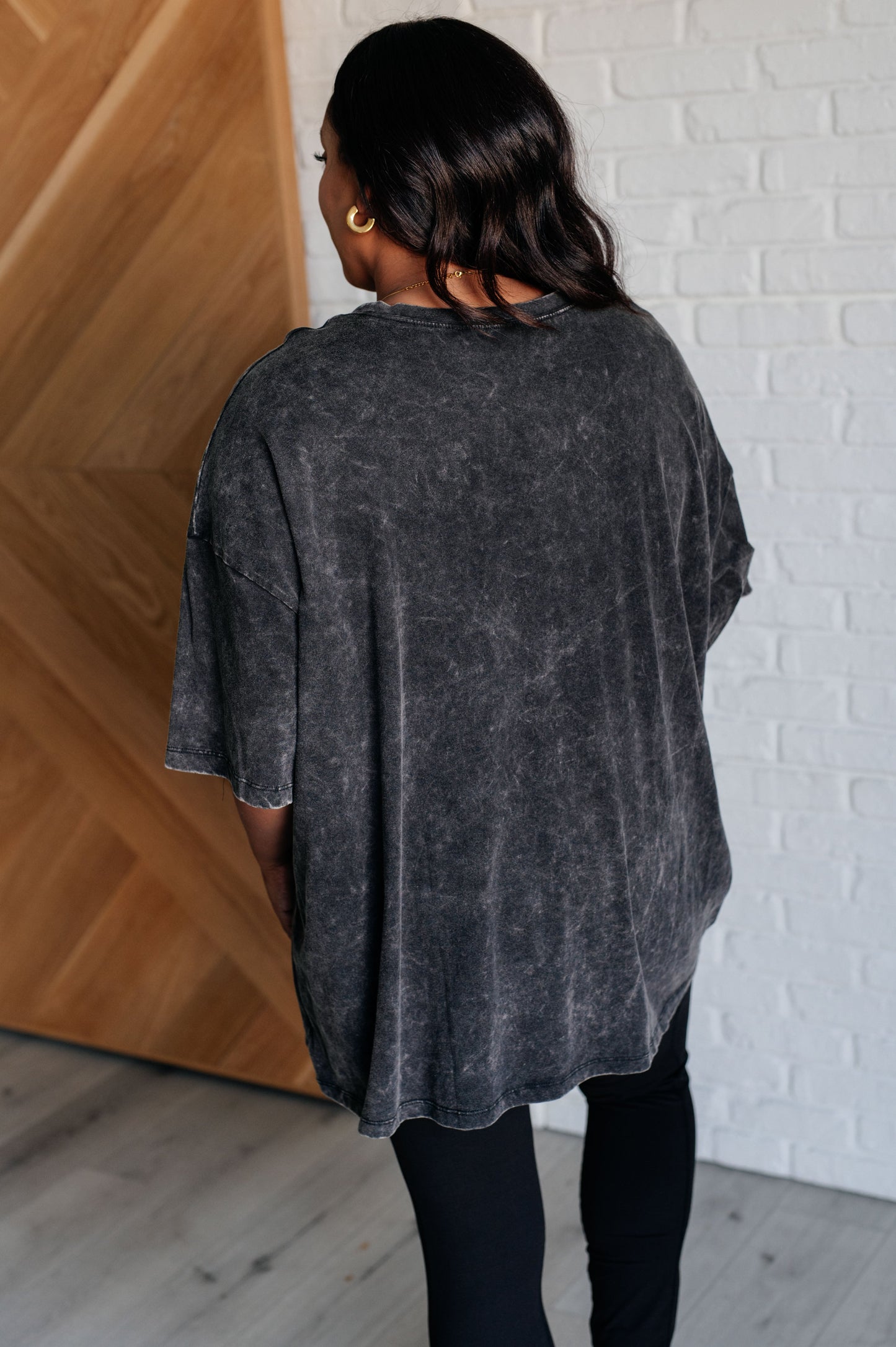 Don't Mind Me Mineral Wash Drop Shoulder Tee in Ash Black Ave Shops