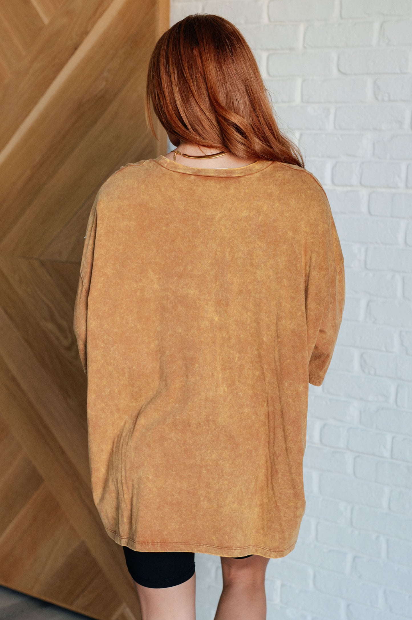 Don't Mind Me Mineral Wash Drop Shoulder Tee in Deep Camel Ave Shops