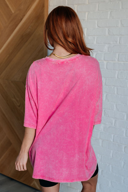 Don't Mind Me Mineral Wash Drop Shoulder Tee in Fuchsia Ave Shops