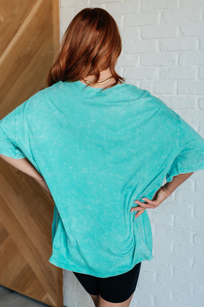 Don't Mind Me Mineral Wash Drop Shoulder Tee in Turquoise Ave Shops