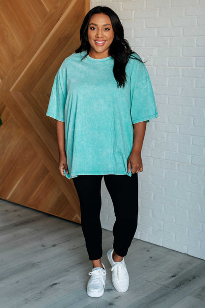 Don't Mind Me Mineral Wash Drop Shoulder Tee in Turquoise Ave Shops