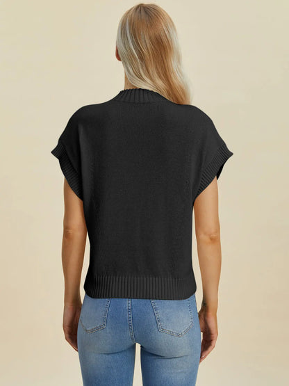 Double Take Full Size Mock Neck Short Sleeve Sweater Trendsi