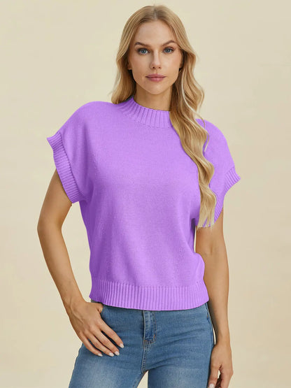 Double Take Full Size Mock Neck Short Sleeve Sweater Trendsi