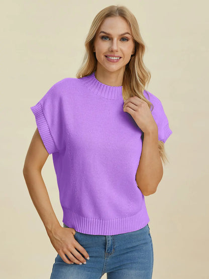 Double Take Full Size Mock Neck Short Sleeve Sweater Trendsi