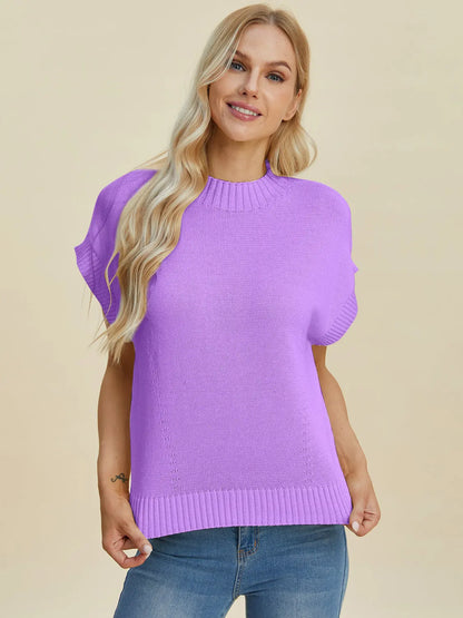 Double Take Full Size Mock Neck Short Sleeve Sweater Trendsi