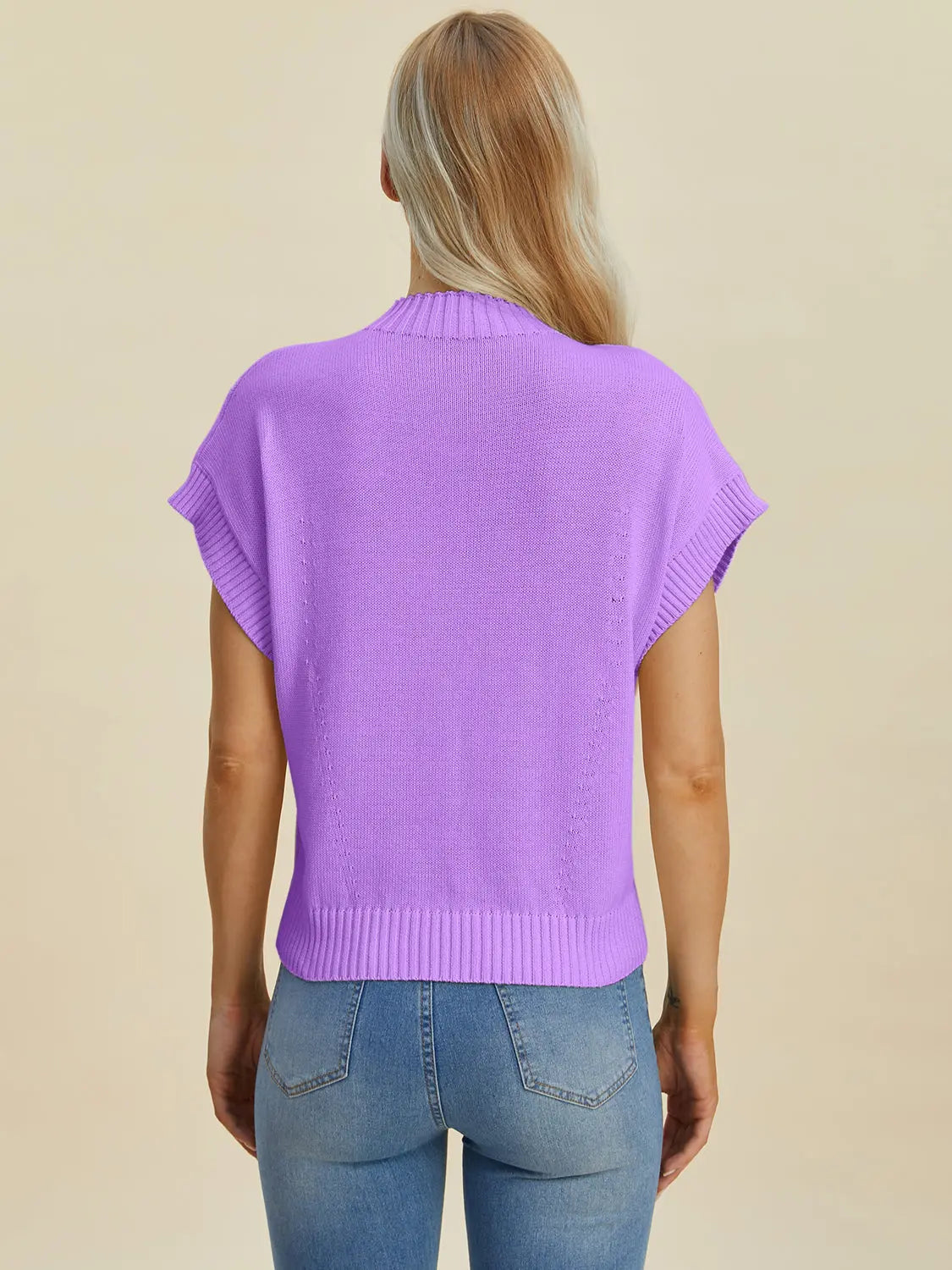 Double Take Full Size Mock Neck Short Sleeve Sweater Trendsi