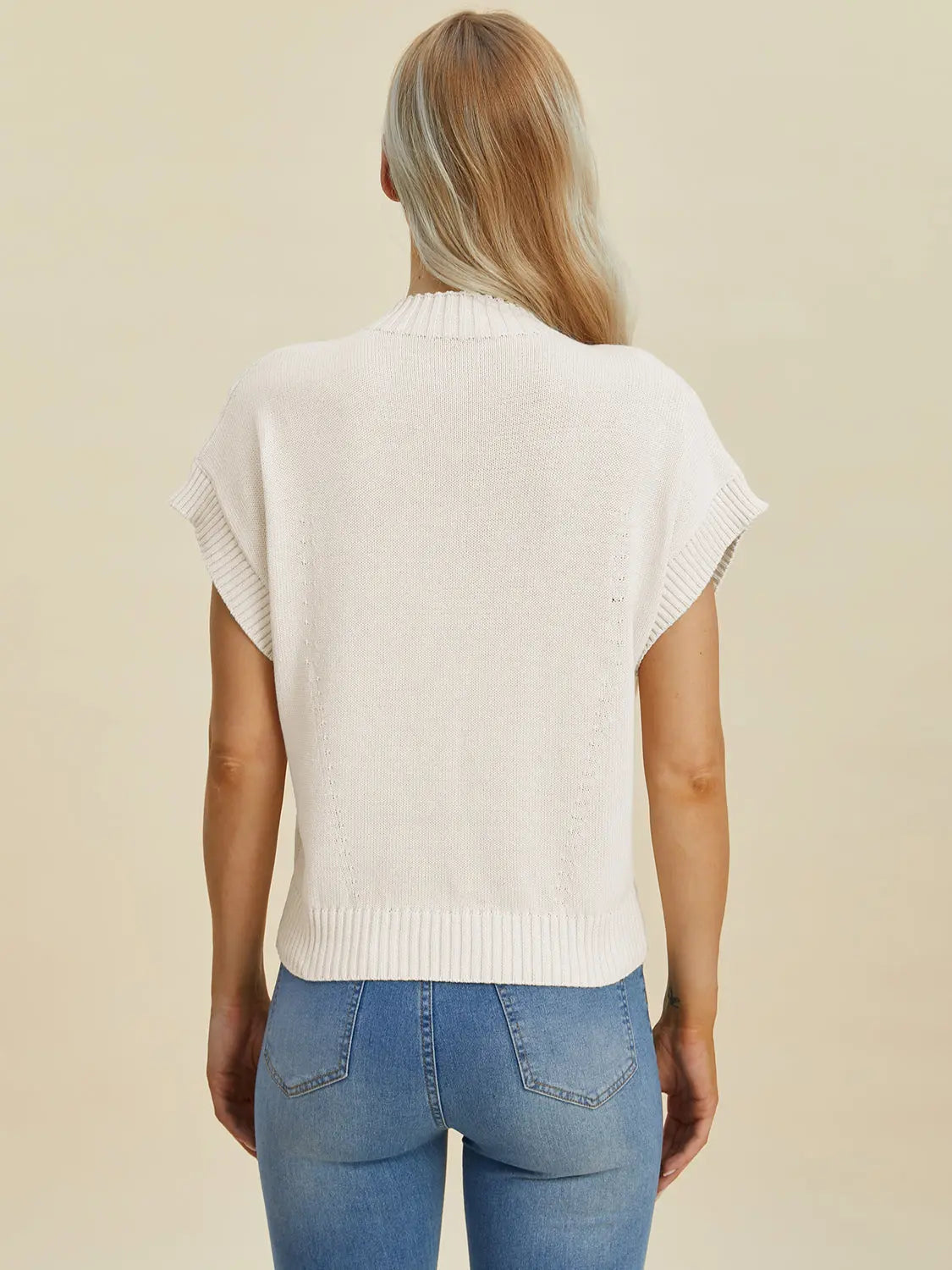 Double Take Full Size Mock Neck Short Sleeve Sweater Trendsi