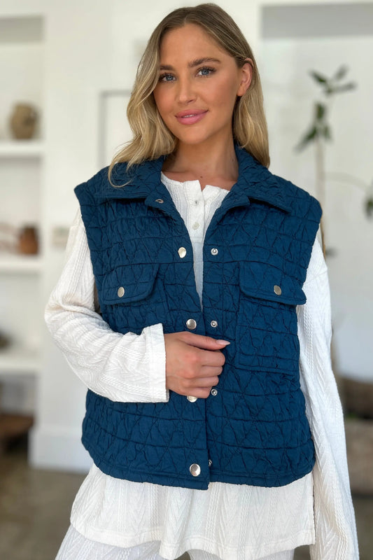 Double Take Full Size Pocketed Texture Snap Down Vest Coat Trendsi