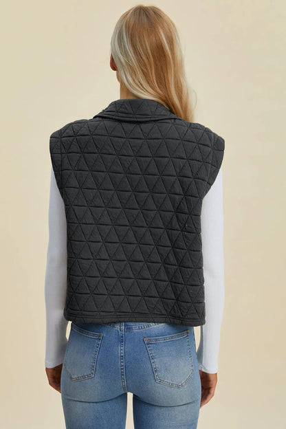 Double Take Full Size Pocketed Texture Snap Down Vest Coat Trendsi